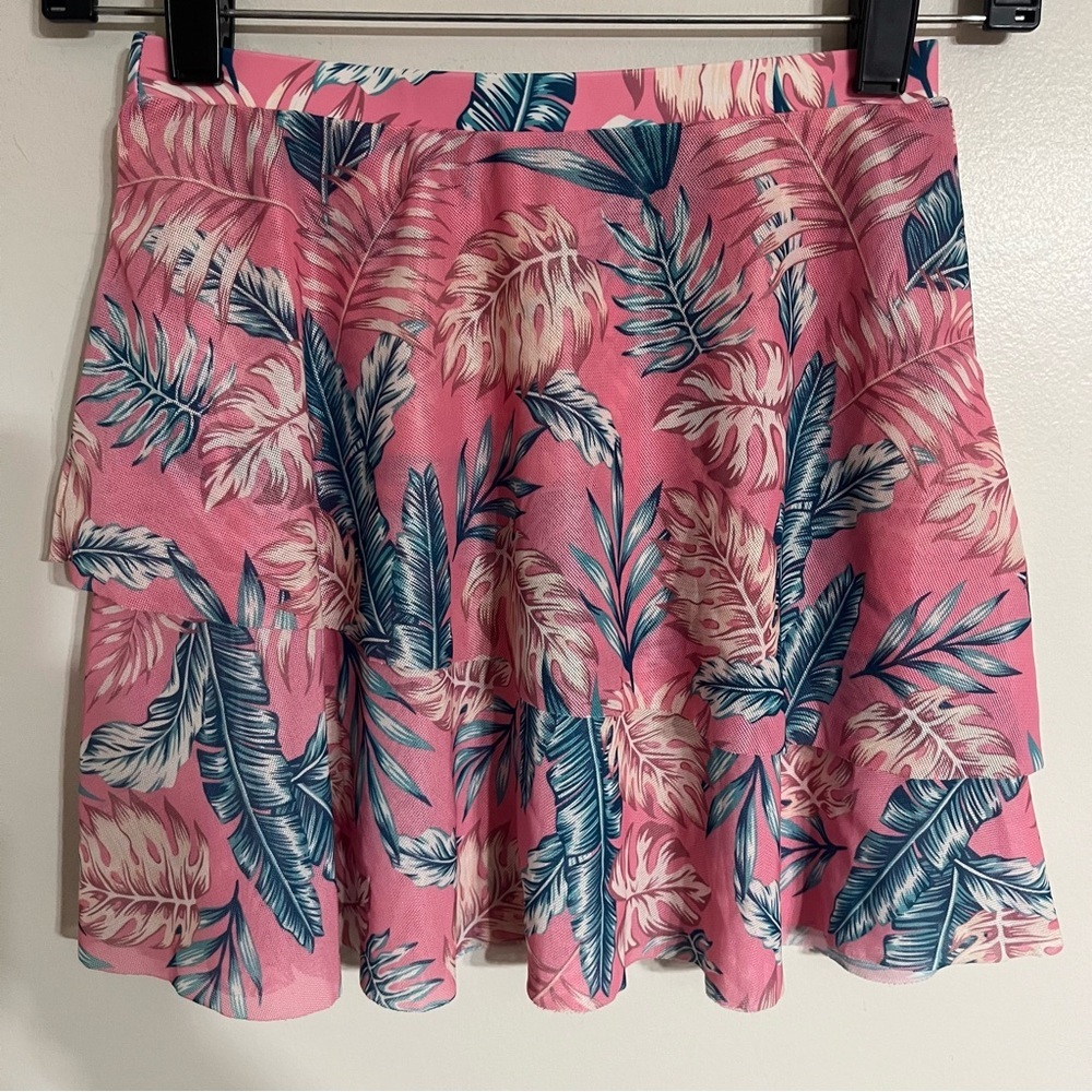 Girls SHEIN Tropical Floral‎ Print Tiered Skirt Pink Size 10 Y